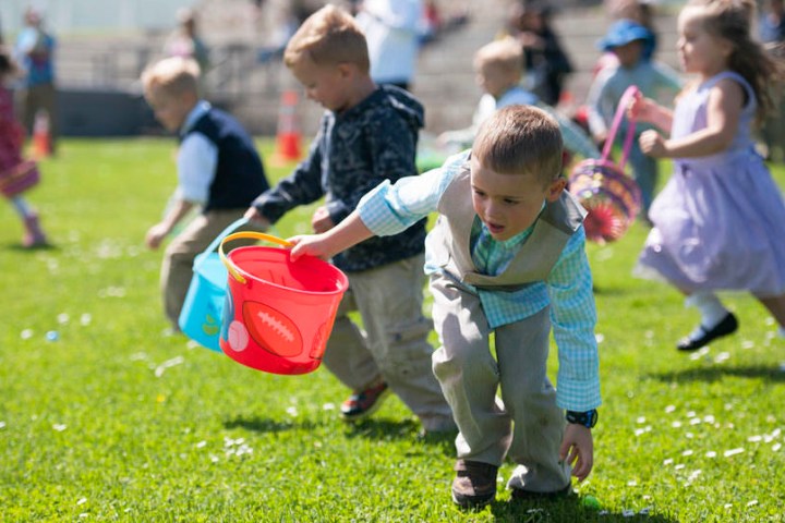 kids running with their easter basket